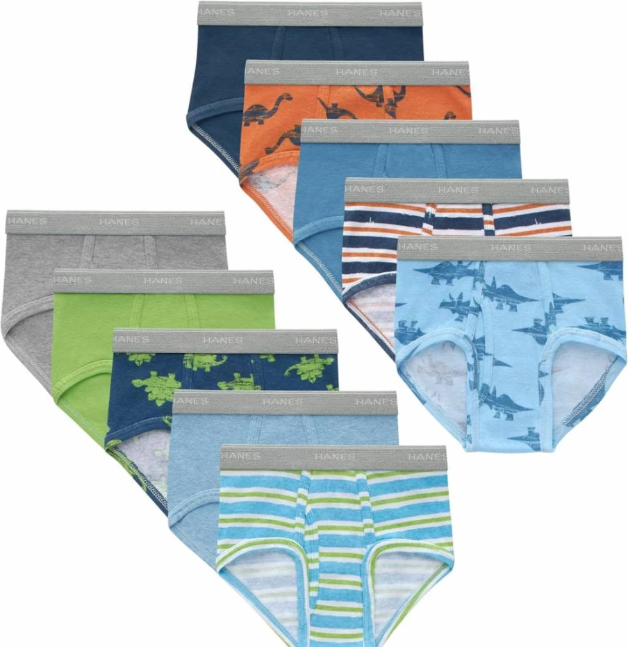 Hanes Boys' Toddler Underwear 10-Pack - Dinosaur Prints, Stripes & Solids with Comfort Waistband & Smooth Seams