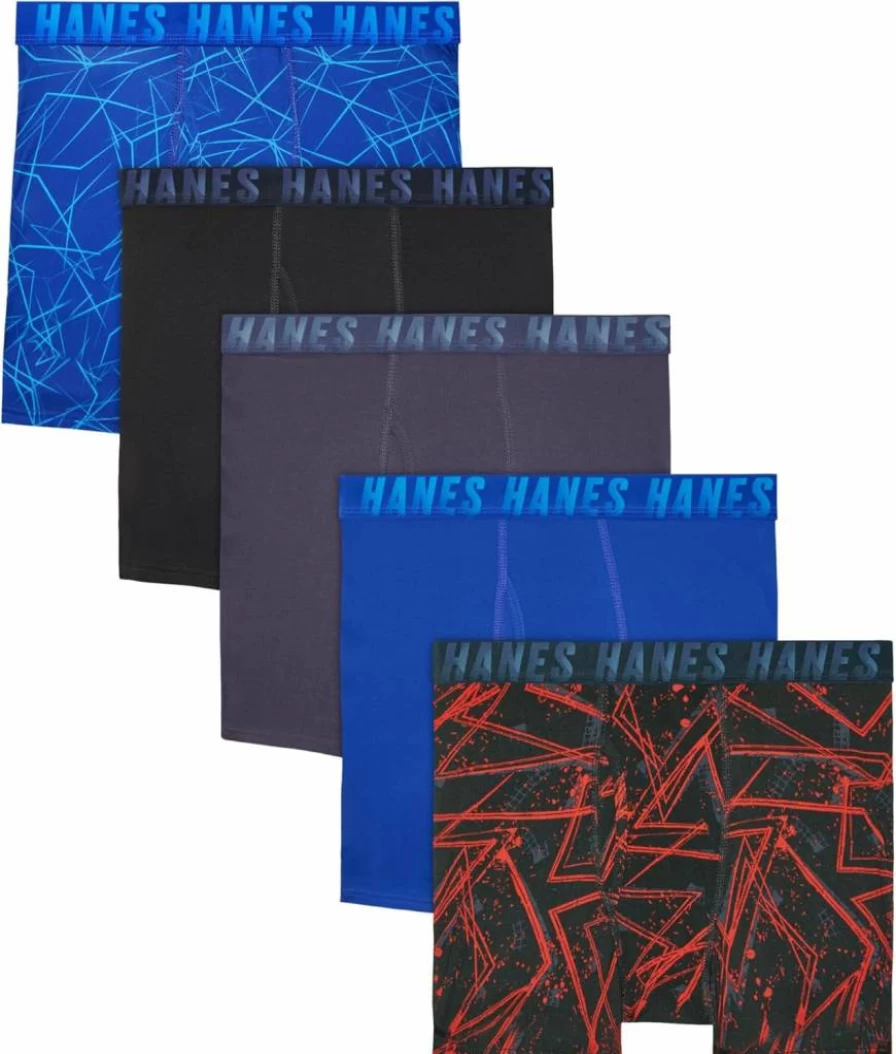 Hanes Boys' Performance Boxer Briefs 6-Pack - Moisture-Wicking, Breathable & Stretch Underwear for Active Kids