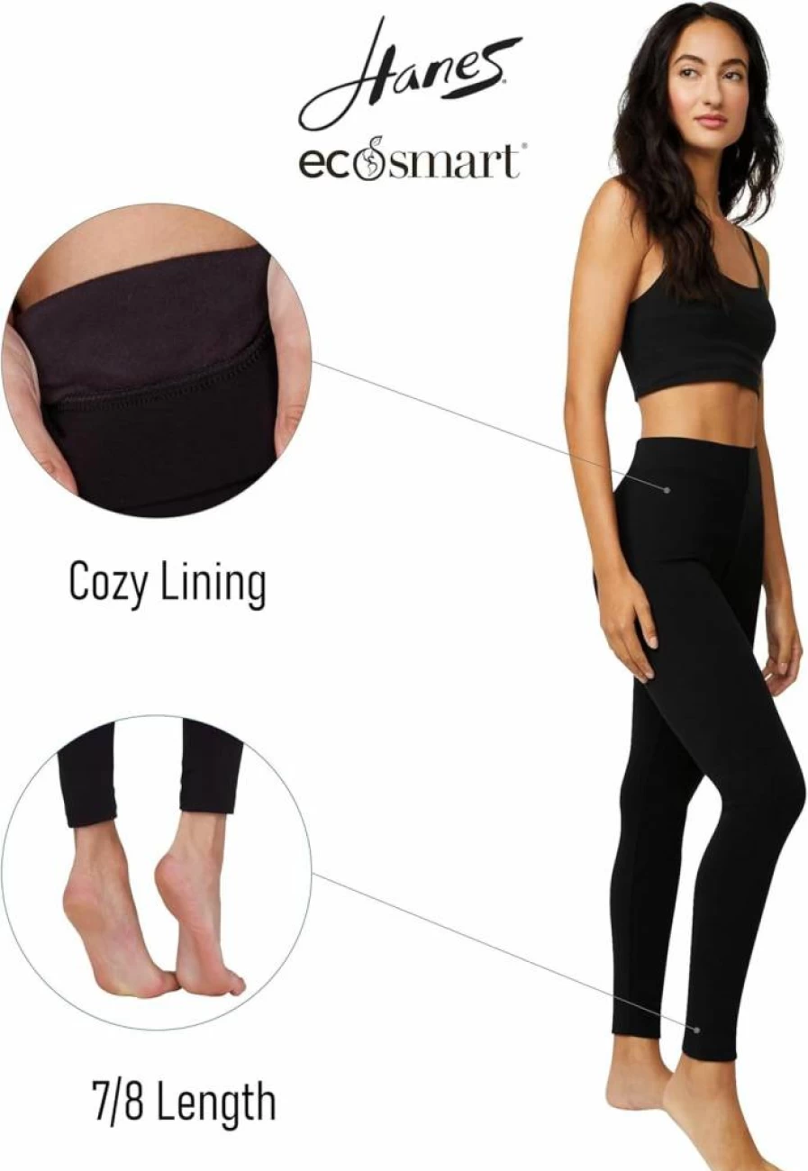 Hanes Women's EcoSmart Fleece-Lined Comfort Stretch Leggings - Soft Sustainable Lounge Pants