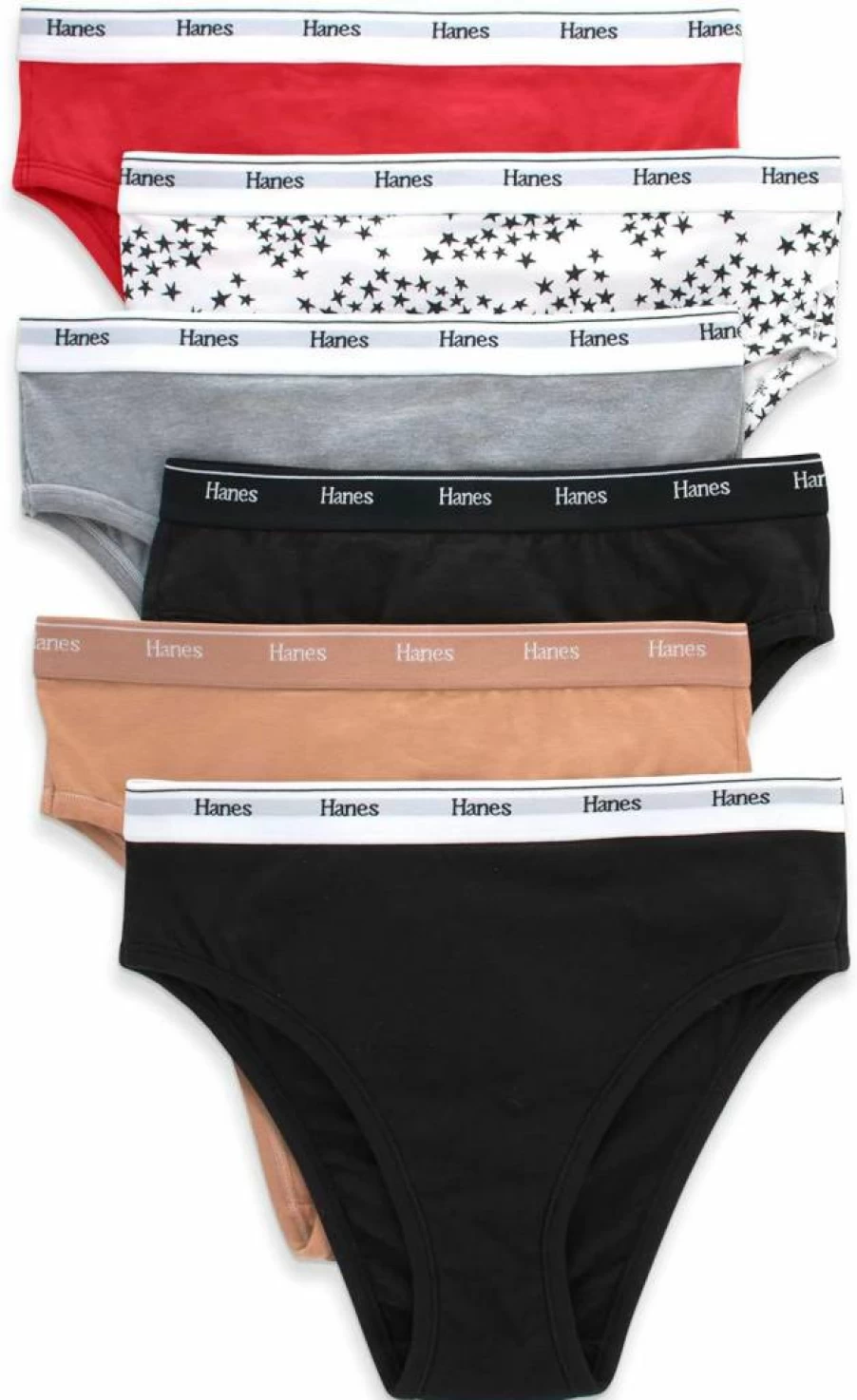 Hanes Women's Cotton Hi-Leg Underwear 6-Pack - Breathable Stretch Panties, Assorted Colors