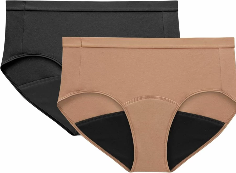 Hanes Women's Plus Size Period Underwear - Super Leakproof Briefs, 2-Pack, Just Comfort Fit