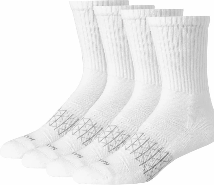 Hanes Men's Moisture Wicking Crew Socks 4-Pack, Seamless Toe Cushioned Athletic Socks for Active Wear