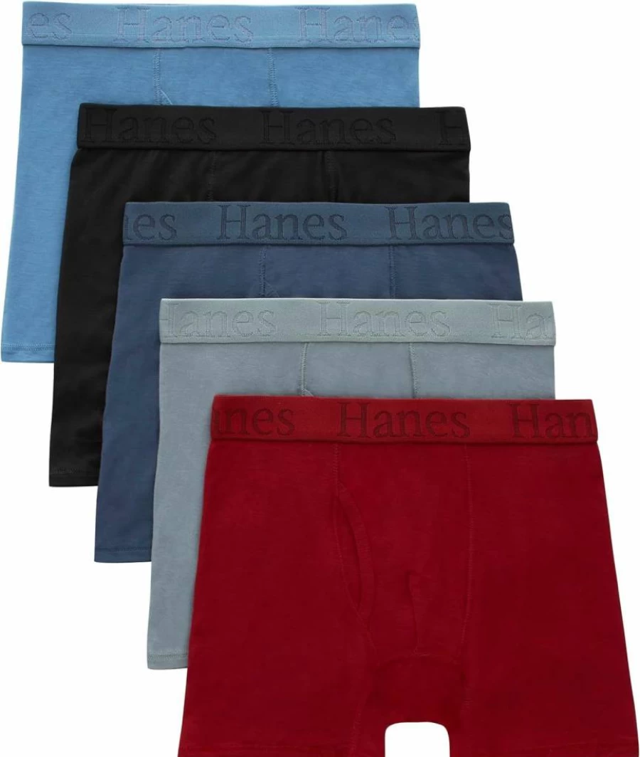 Hanes Boys' Supersoft 5-Pack Boxer Briefs - Original Comfort Assorted Underwear for Kids