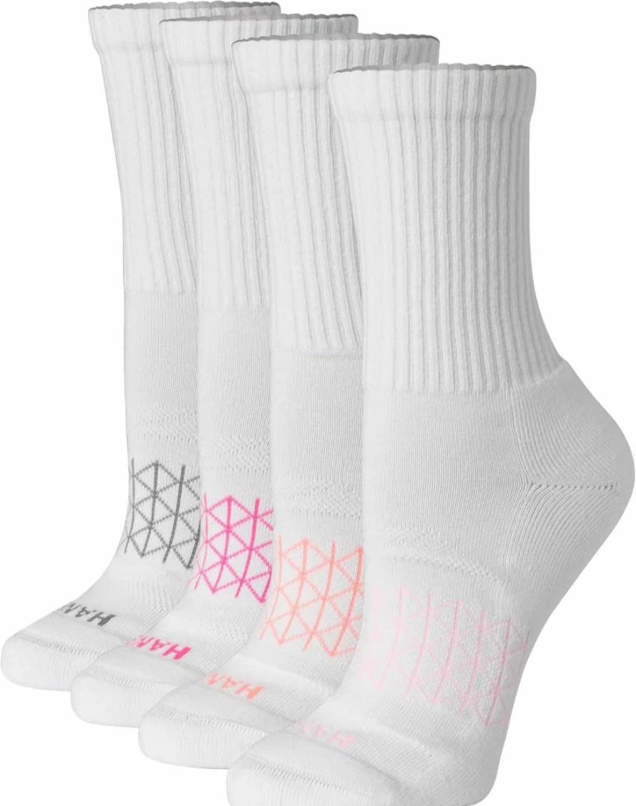 Hanes Women's Absolute Active Crew Socks 4-Pack - Seamless Toe Cushioned Athletic Socks for Women