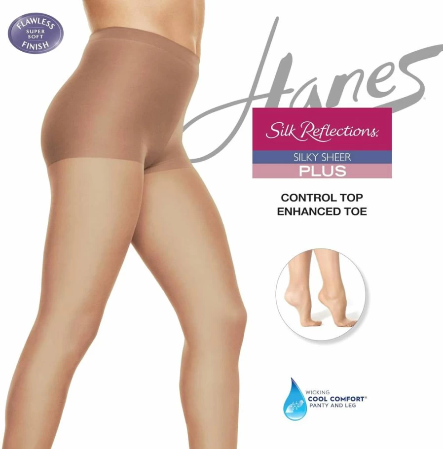 Hanes Women's Control Top Silky Sheer Tights with X-Temp Technology - Enhanced Comfort Toe