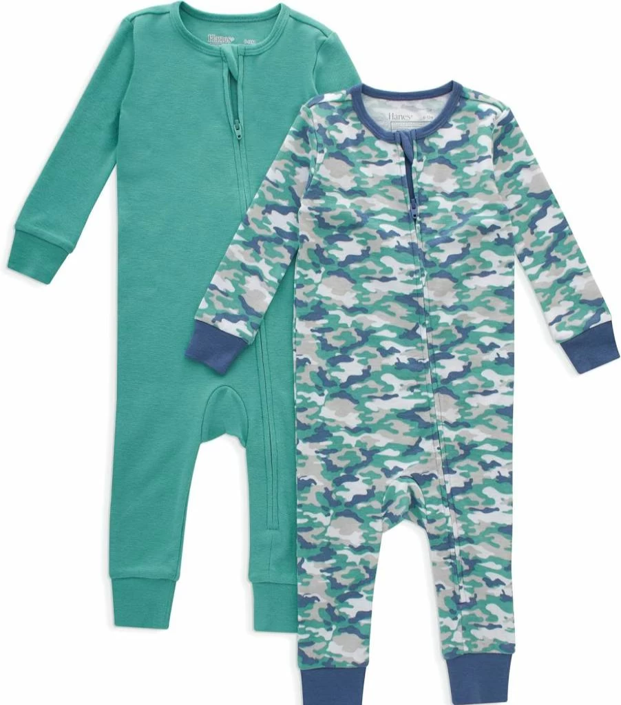 Hanes Baby Boys' & Girls' Zip-Up Sleep and Play Pajamas 2-Pack - Soft Cotton Footie Pjs for Infants & Toddlers