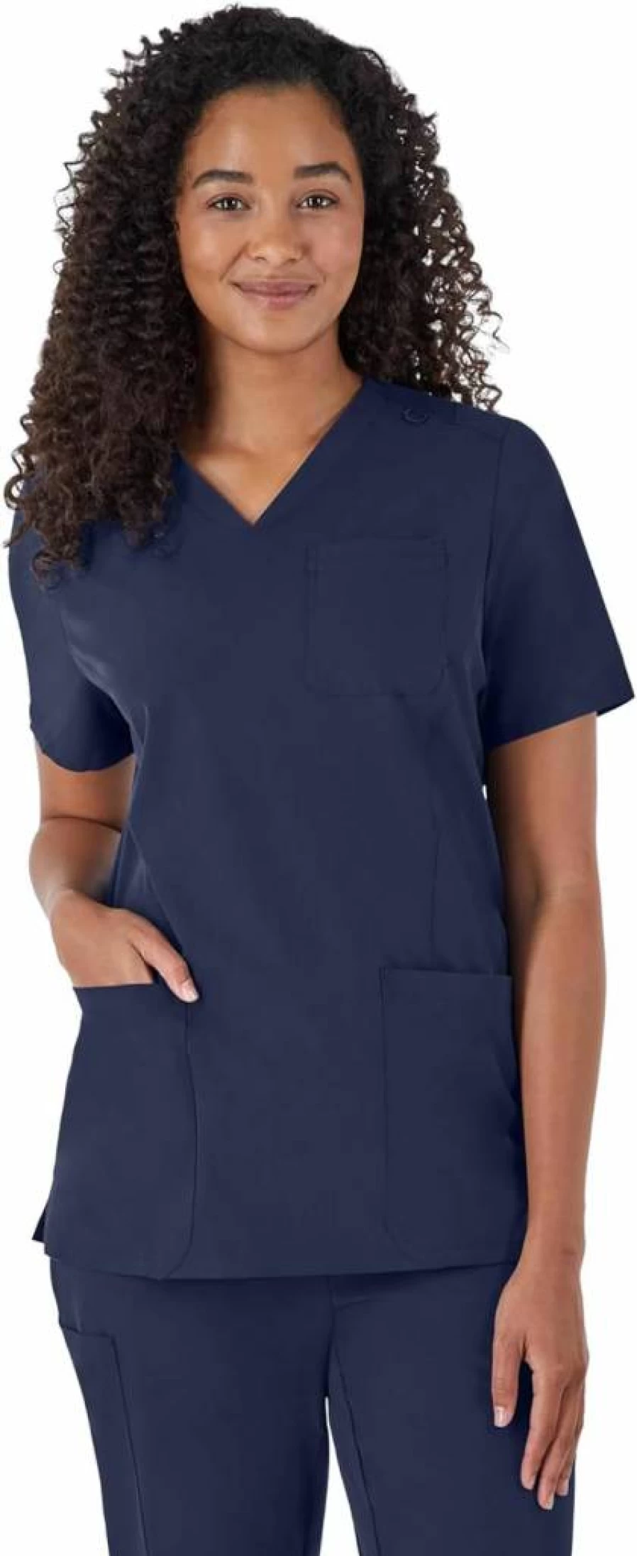 Hanes Women's Moisture-Wicking Stretch Scrub Top with Ribbed Back Panel - Healthcare Work Shirt
