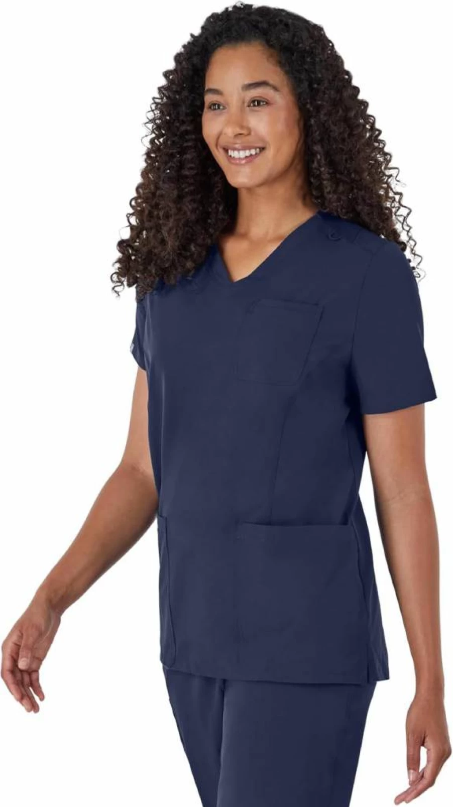 Hanes Women's Moisture-Wicking Stretch Scrub Top with Ribbed Back Panel - Healthcare Work Shirt
