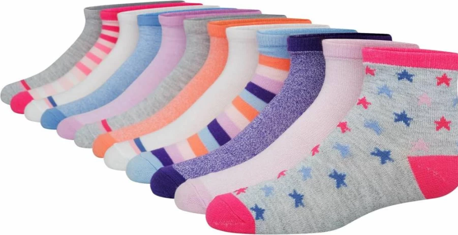 Hanes Girls 12-Pack Patterned Ankle Socks | Soft Fashion Socks for Kids