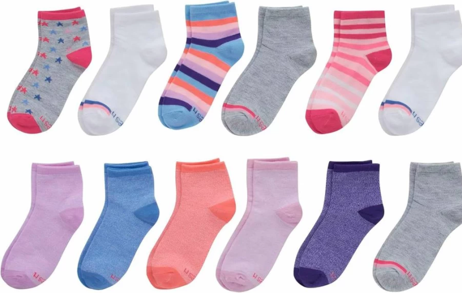 Hanes Girls 12-Pack Patterned Ankle Socks | Soft Fashion Socks for Kids