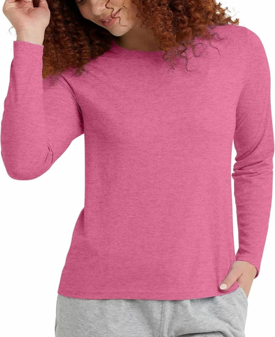 Hanes Women's Plus Size Tri-Blend Long Sleeve T-Shirt | Lightweight Jersey Tee with Curved Hem | Soft Casual Top