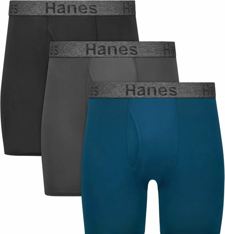 Hanes Men's Performance Stretch Boxer Brief 3-Pack - Stay Dry Pouch with Leak Protection & Moisture-Wicking Fabric
