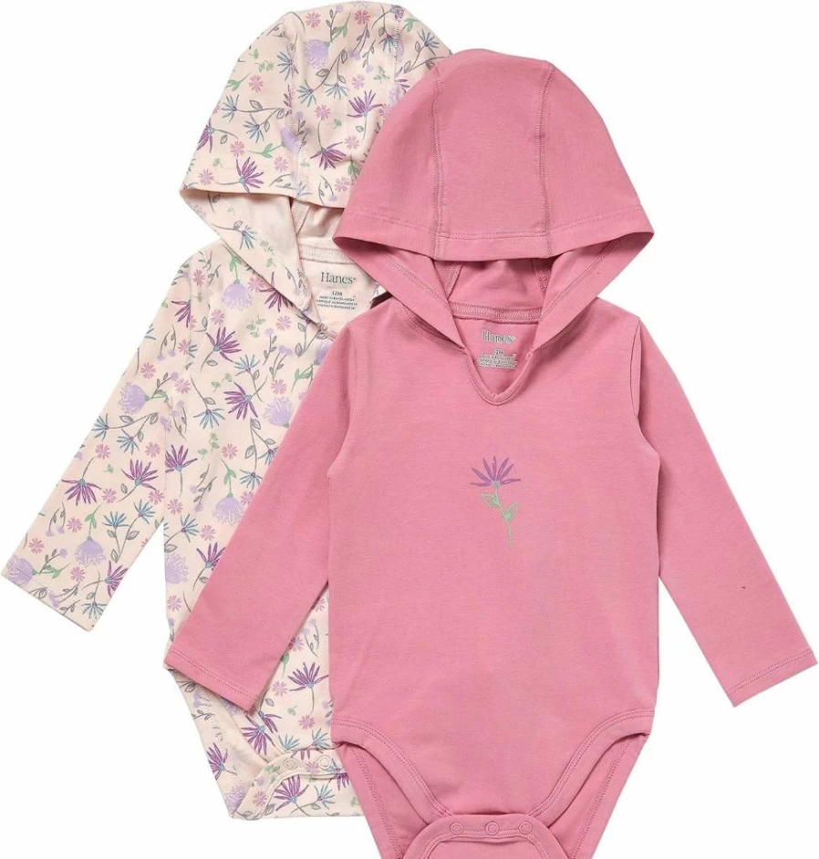 Hanes Baby Girls' 3-Pack Long Sleeve Hoodie Bodysuits – Soft Unisex Infant Onesies