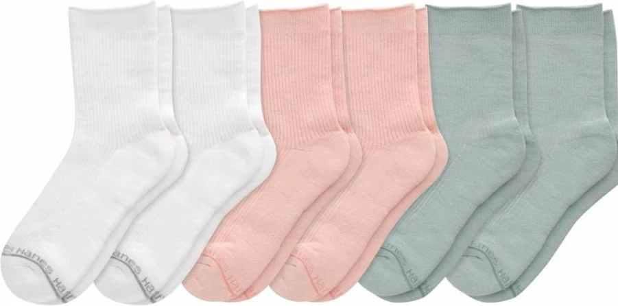 Hanes Women's Original Supersoft Mid Crew Socks - 6-Pack Half-Cushioned Comfort Socks for Everyday Wear