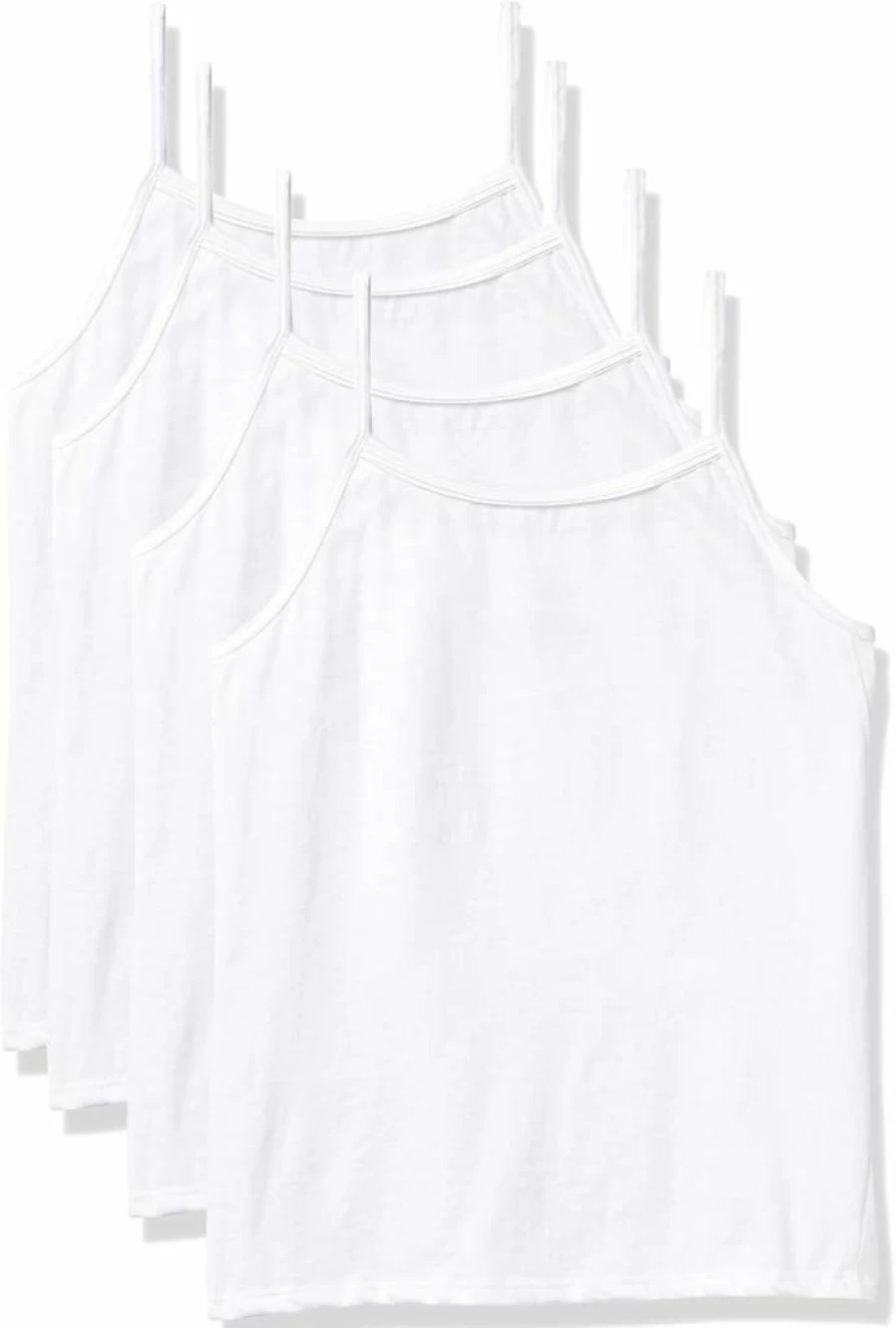 Hanes Girls' EcoSmart Cotton Camisoles 4-Pack - Soft White Cami Tops for Kids