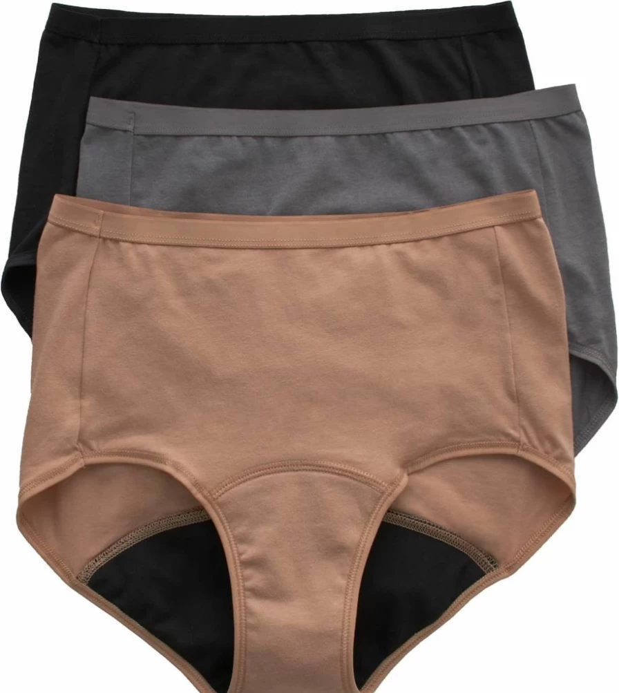 Hanes Women's Period Underwear 3-Pack - Bikini, Boyshort & Brief Styles for Moderate Leak Protection | Comfortable & Reusable