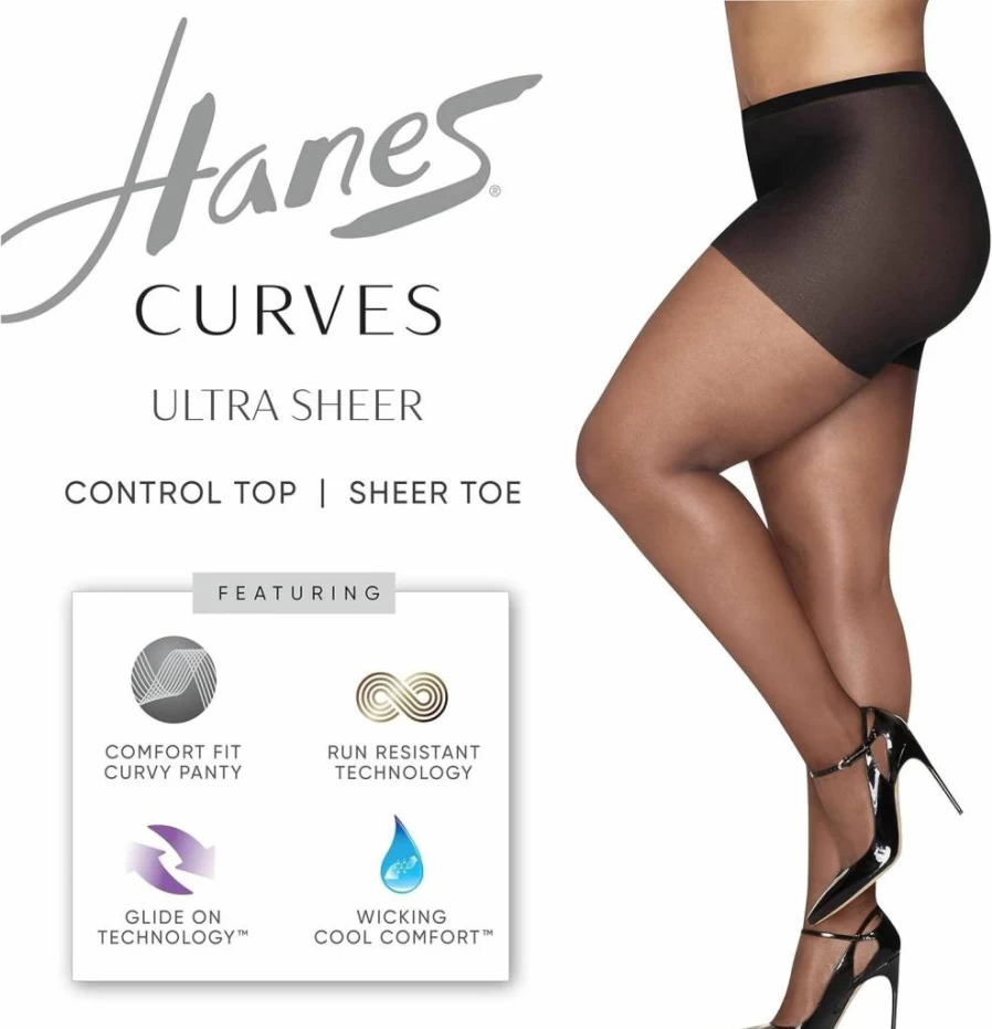 Hanes Women's Plus Size Ultra Sheer Pantyhose with Run Resist & X-Temp Technology, Control Top, Sheer Toe