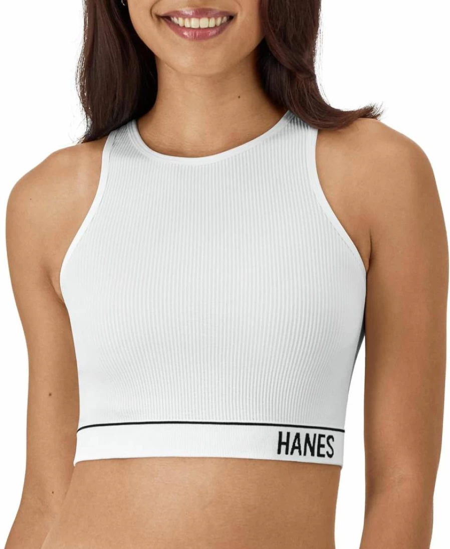 Hanes Women's Original Ribbed Crop Top Bralette - Comfortable Pullover Style