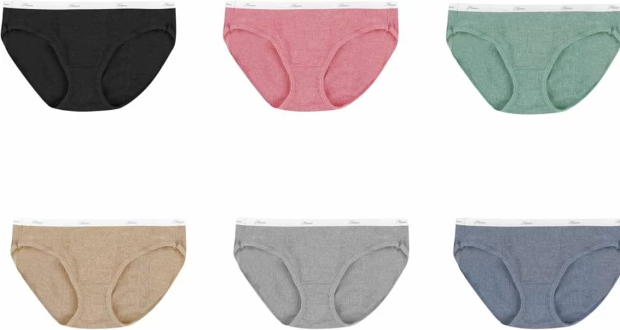 Hanes Women's 6-Pack Cotton Hipster Underwear - Soft Ribbed Comfort for Everyday Wear