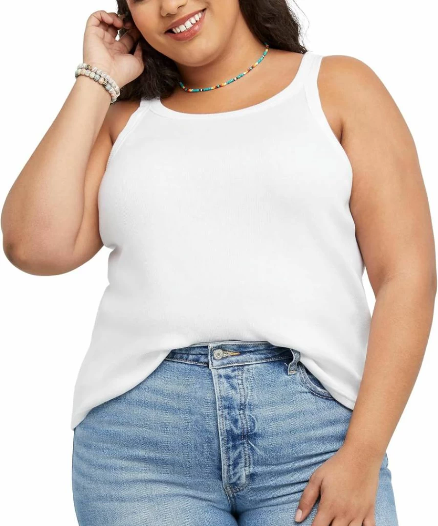 Hanes Women's Plus Size Cotton Ribbed Racerback Tank Top - Sleeveless Comfort Shirt