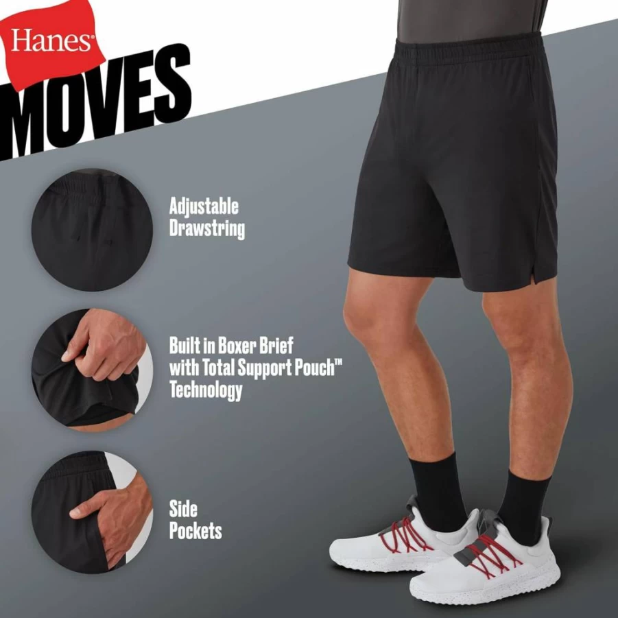 Hanes Men's 7-Inch Workout Boxer Briefs with Moisture-Wicking Fabric & Support Pouch for Active Lifestyles