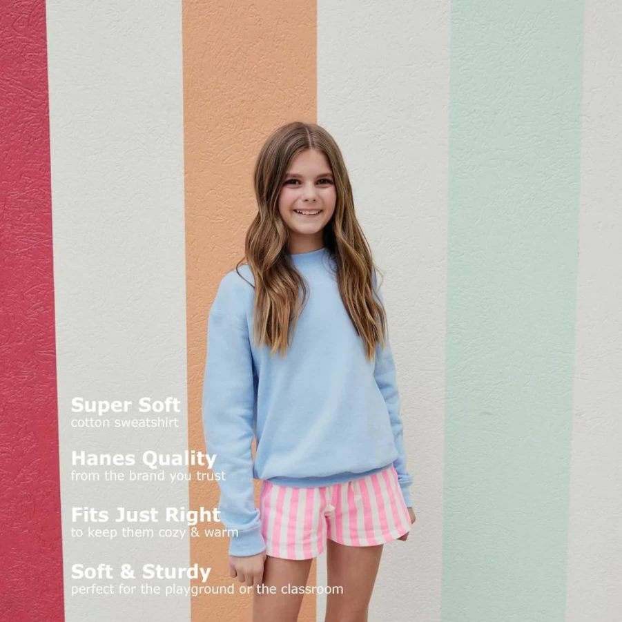 Hanes Girls' EcoSmart Crewneck Sweatshirt - Soft Midweight Fleece Pullover for Kids & Teens
