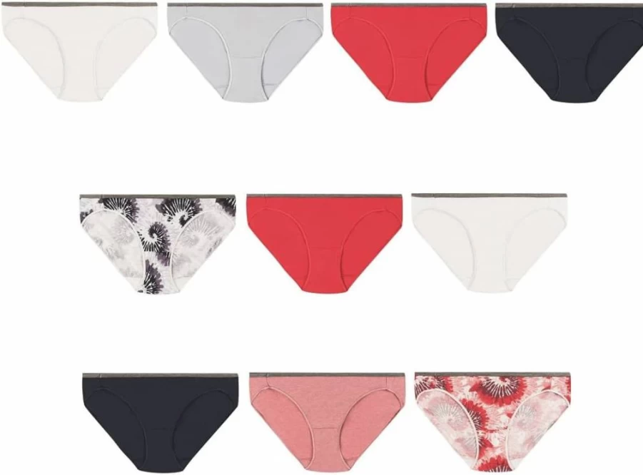 Hanes Women's 10-Pack Moisture-Wicking Stretch Cotton Bikini Underwear Value Pack - Assorted Colors, Smoothing Comfort Fit