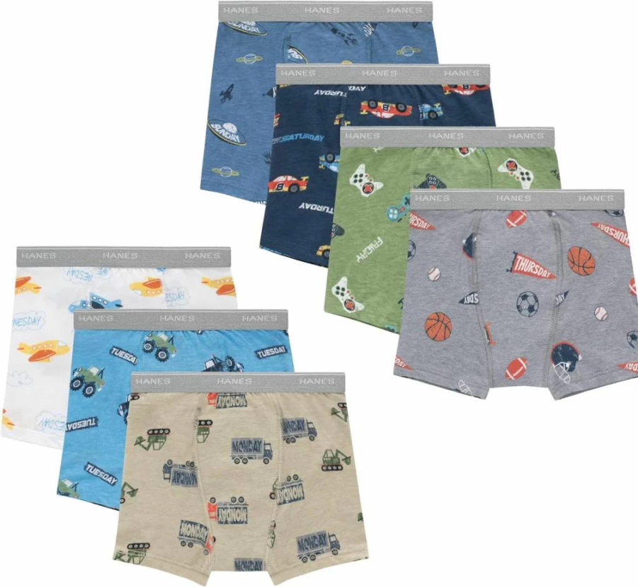 Hanes Boys' Potty Training Underwear - Light Leak-Proof Trainer Boxer Briefs for Toddlers, 6 or 7-Pack