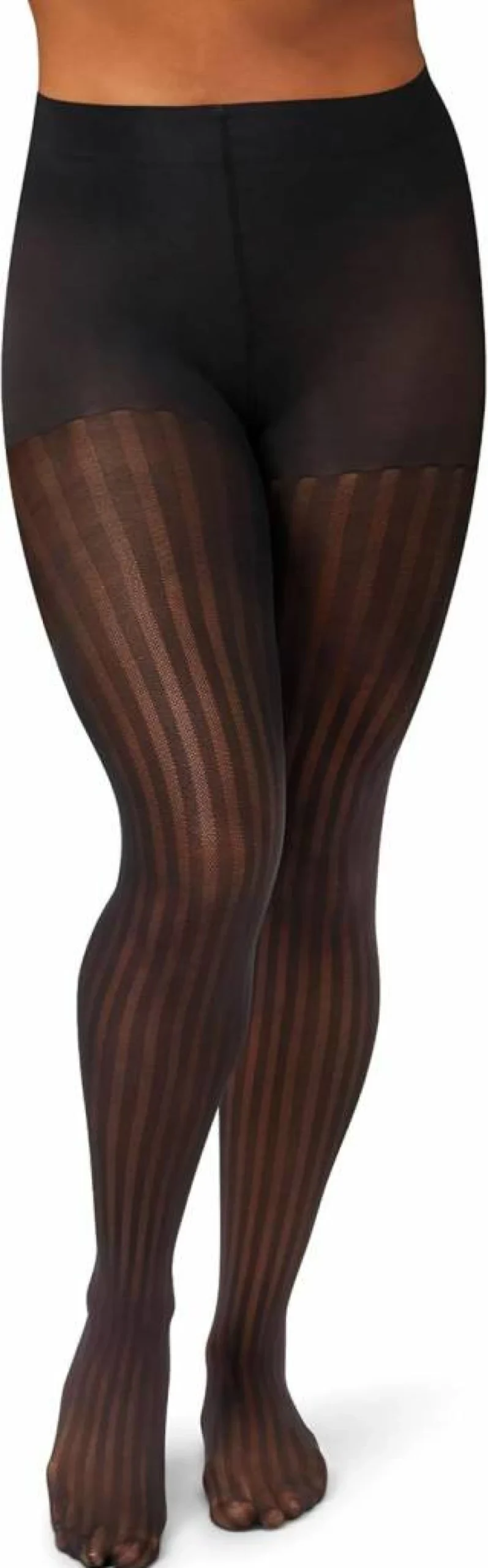 Hanes Women's EcoSmart Control Top Tights - Openwork Stripe Design, Sheer Toe, Black Fashion Tights