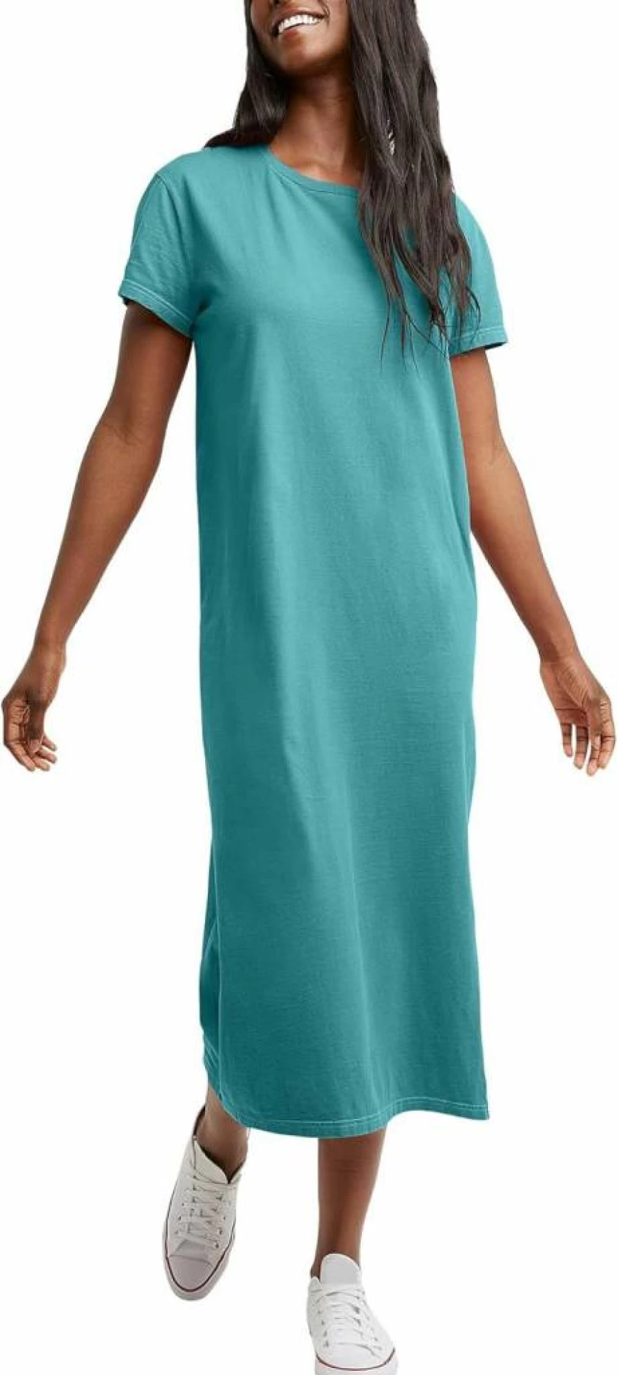 Hanes Women's 100% Cotton Vintage Midi Dress - Garment Dyed Ankle-Length Casual Dress