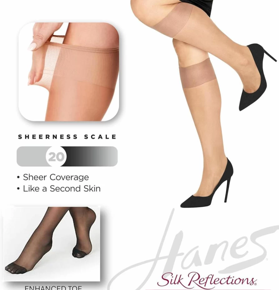 Hanes Women's Silky Sheer Knee High Socks with Reinforced Toe for Comfort and Durability