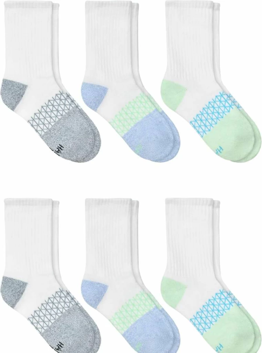 Hanes Girls' Active Crew Socks 6-Pack - Moisture-Wicking Cushioned Athletic Socks for Sports & Everyday Wear