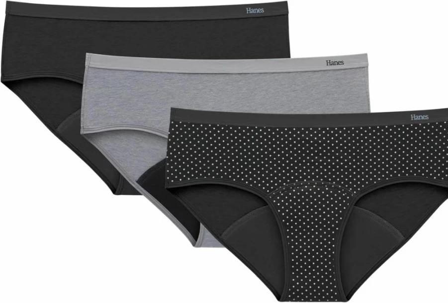 Hanes Women's Post-Partum & Period Hipster Underwear | Super Leak Protection | 3-Pack Comfort Underwear