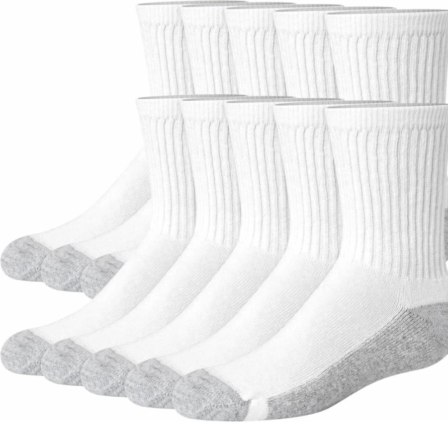 Hanes Boys' Moisture-Wicking Crew Socks, 10-Pair Pack with Cushioned Foot for Comfort