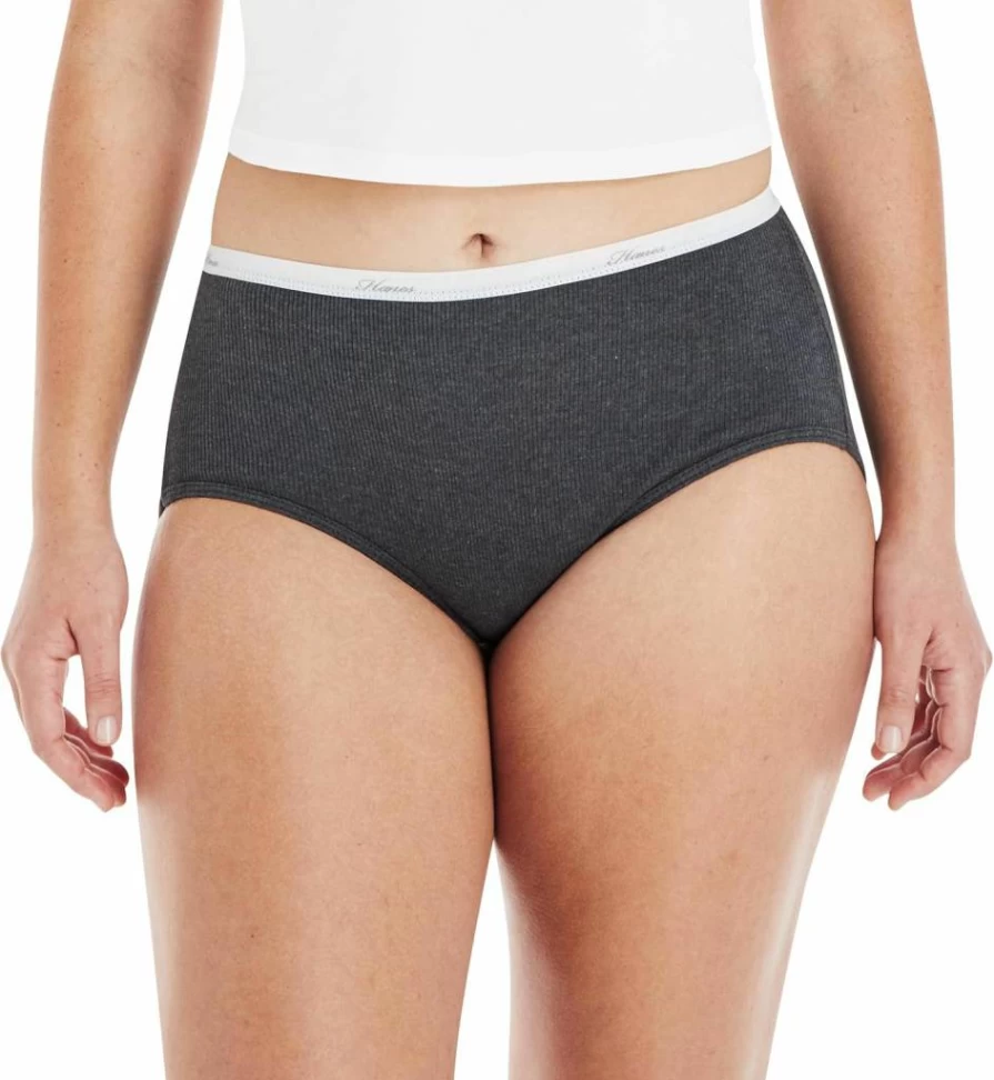 Hanes Women's 6-Pack Cotton Ribbed Brief Underwear - Soft Comfortable Panties
