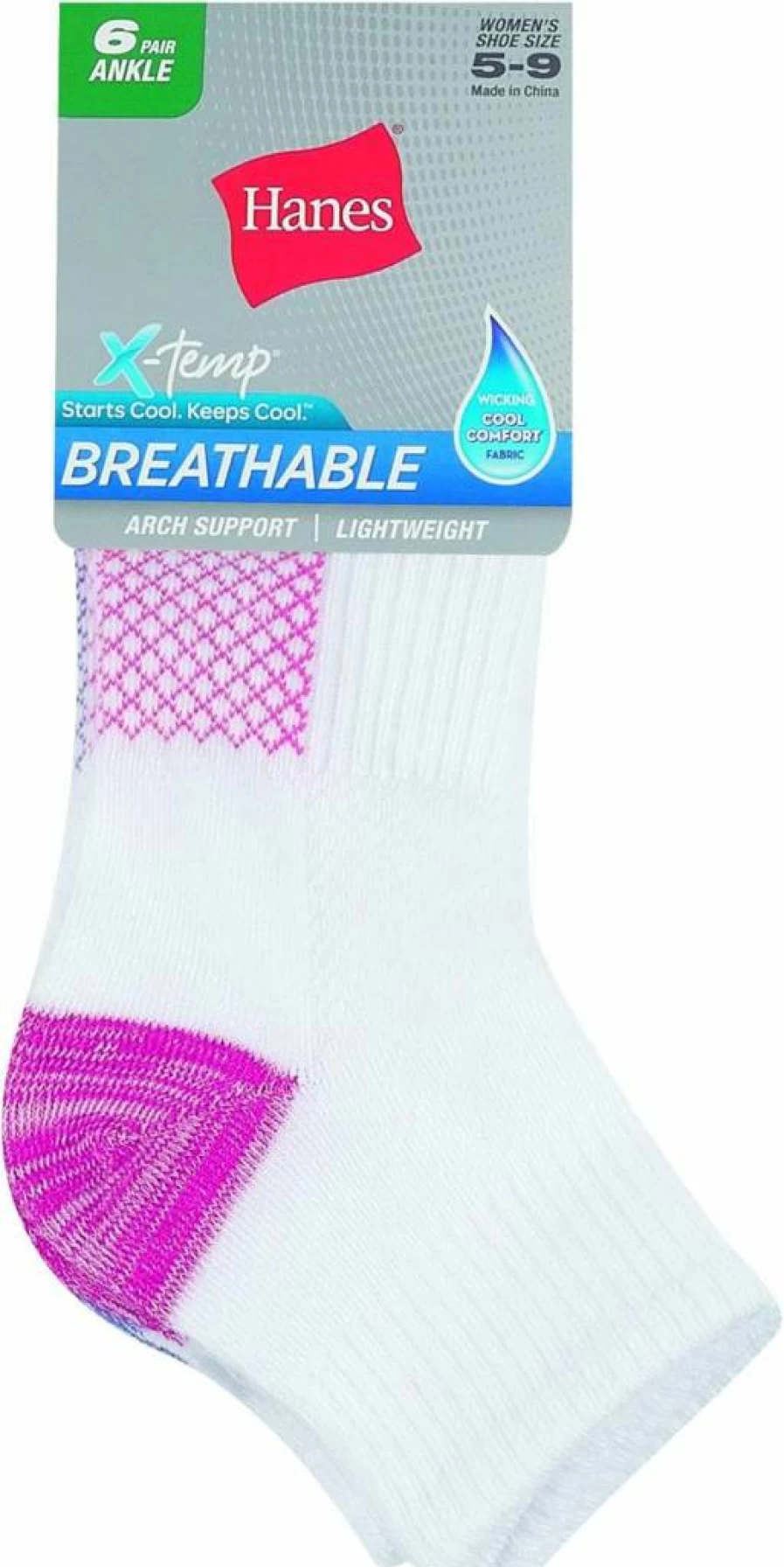 Hanes Women's 6-Pair Breathable Lightweight Ankle Socks for Comfort & Ventilation