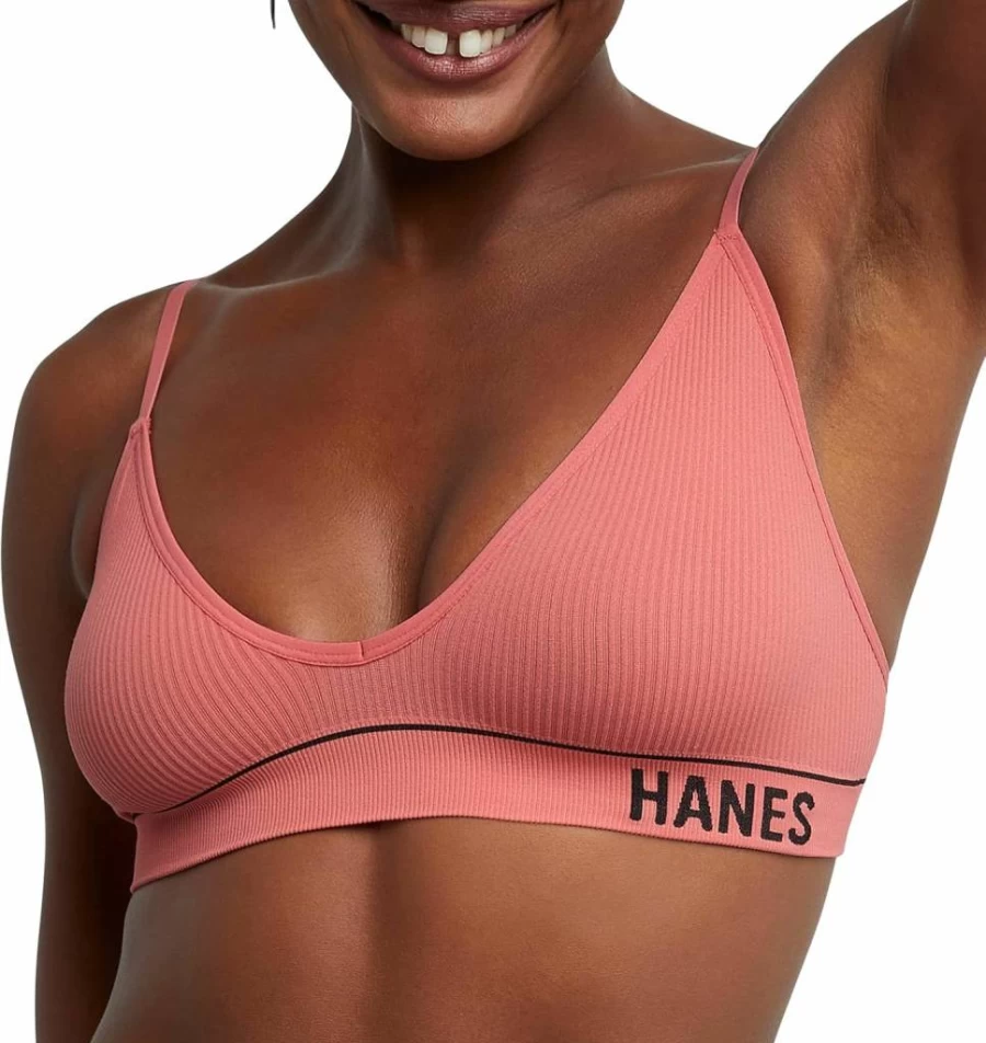 Hanes Women's ComfortFlex Seamless Triangle Bralette - Soft Ribbed Wireless Bra for Everyday Comfort