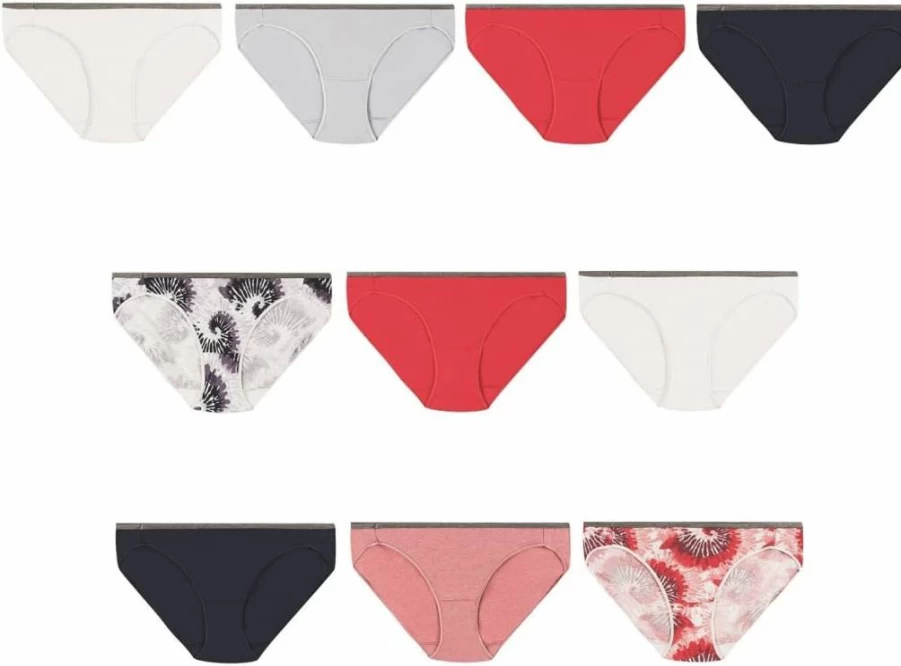 Hanes Women's 10-Pack Moisture-Wicking Stretch Cotton Bikini Underwear Value Pack - Assorted Colors, Smoothing Comfort Fit