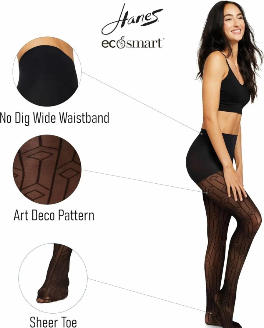Hanes Women's Sheer Art Deco Control Top Tights - Comfortable & Stylish Pantyhose for Everyday Wear
