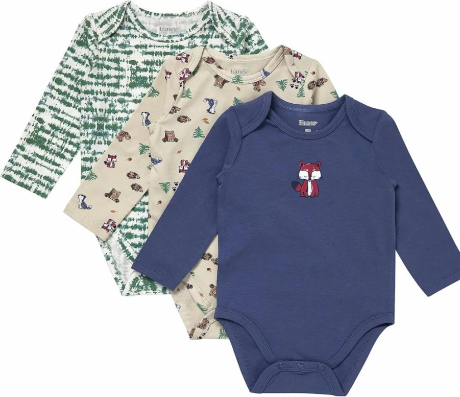 Hanes Unisex Baby 3-Pack Long Sleeve Bodysuits – Soft Cotton Infant Onesies for Boys & Girls