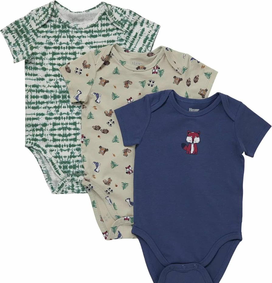 Hanes Unisex Baby 3-Pack Pure Comfort Short Sleeve Bodysuits for Infants & Toddlers, Soft Cotton Onesies for Boys & Girls