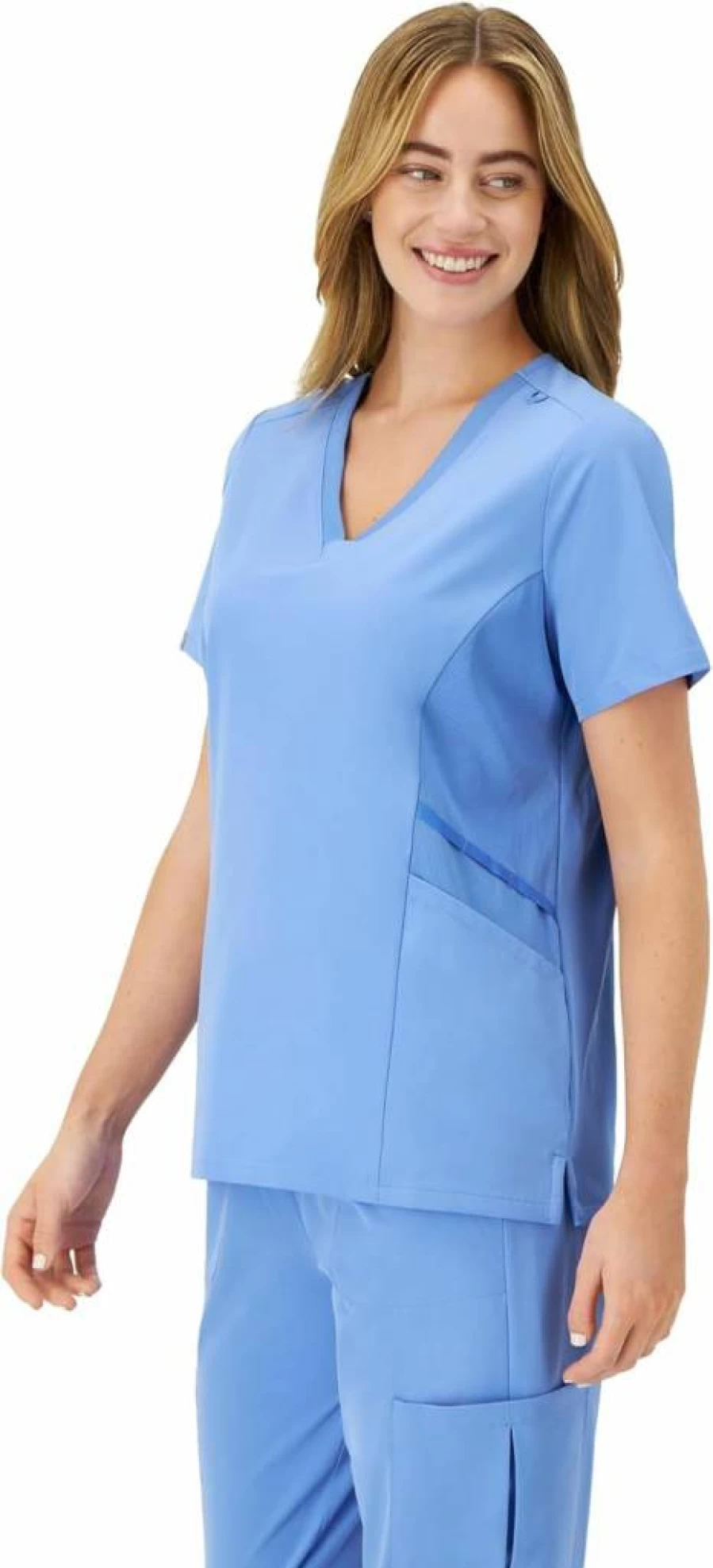 Hanes Women's Moisture-Wicking Stretch Scrub Top with Ribbed Side Panels - Healthcare & Nursing Shirt
