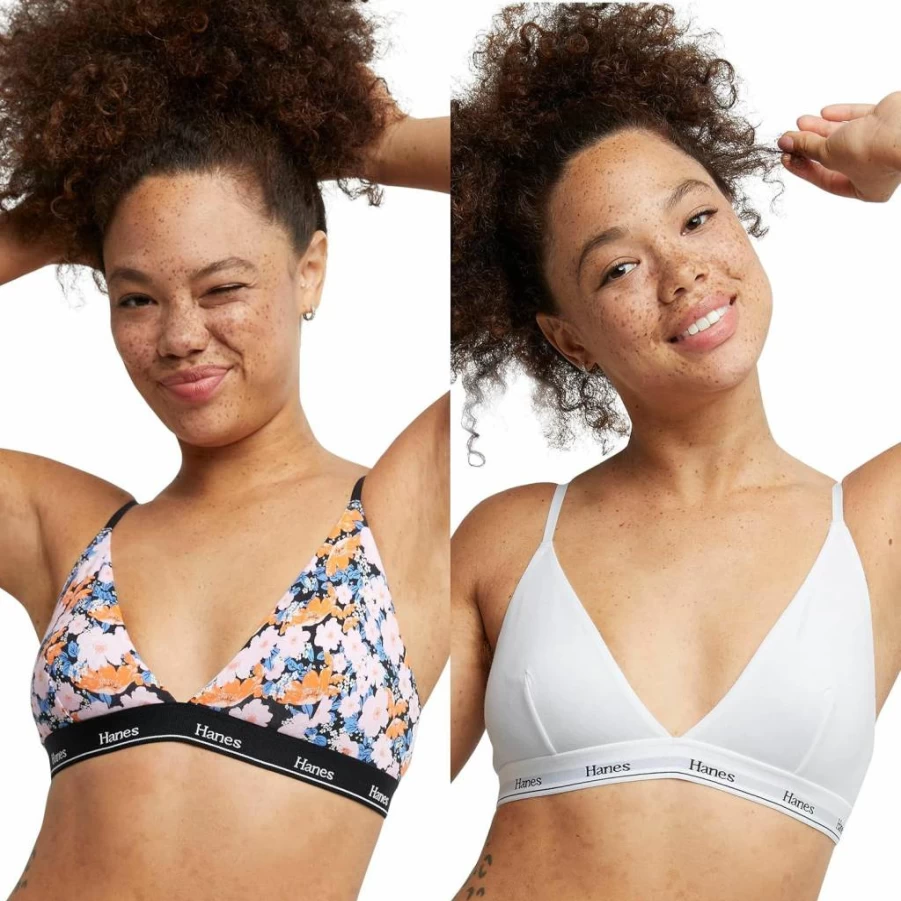 Hanes Women's Breathable Cotton Triangle Bralette 2-Pack - Comfortable Stretch Underwear