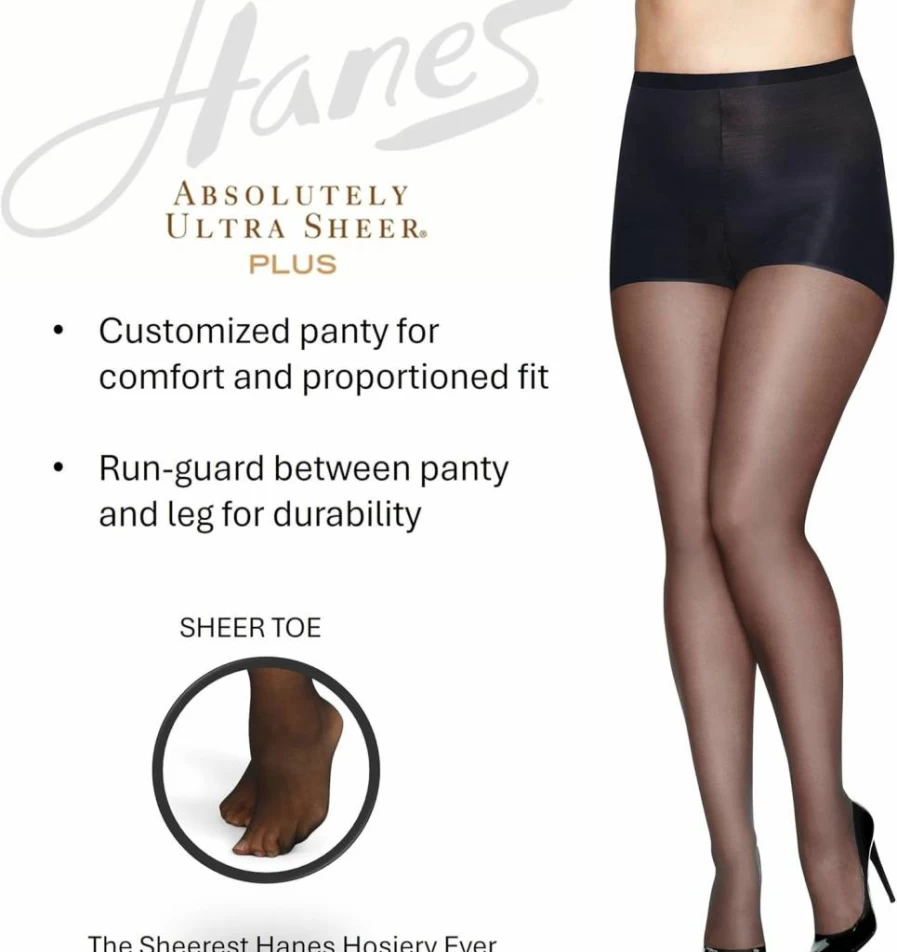 Hanes Women's Plus-Size Ultra Sheer Control Top Pantyhose with Reinforced Toe