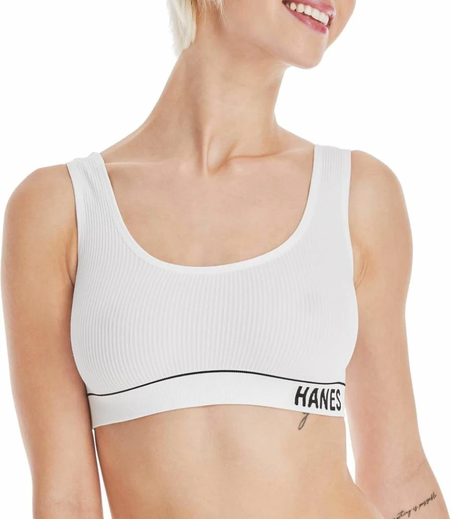 Hanes Women's ComfortFlex Seamless Rib Crop Bralette - Wireless Scoop Neck Pullover Bra for Comfort & Support