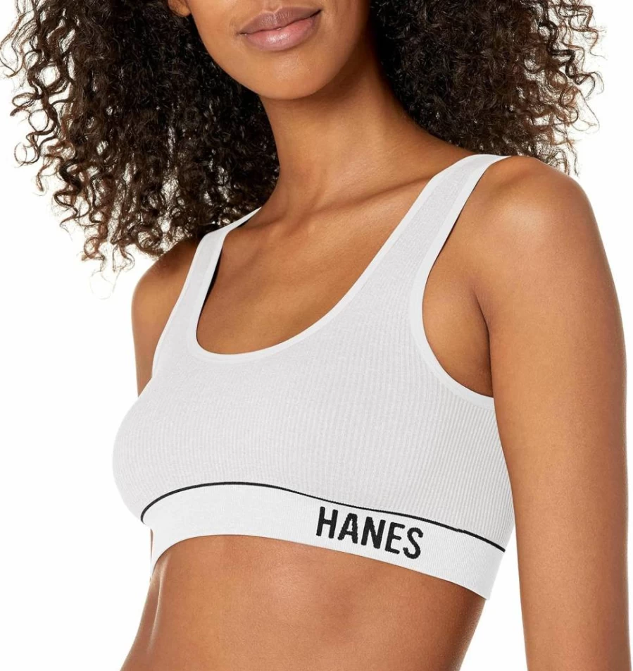 Hanes Women's ComfortFlex Seamless Rib Crop Bralette - Wireless Scoop Neck Pullover Bra for Comfort & Support