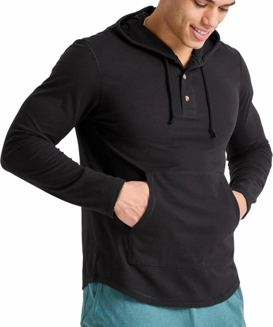 Hanes Men's Lightweight Cotton Henley Neck Hoodie - Comfortable Jersey Hooded Sweatshirt