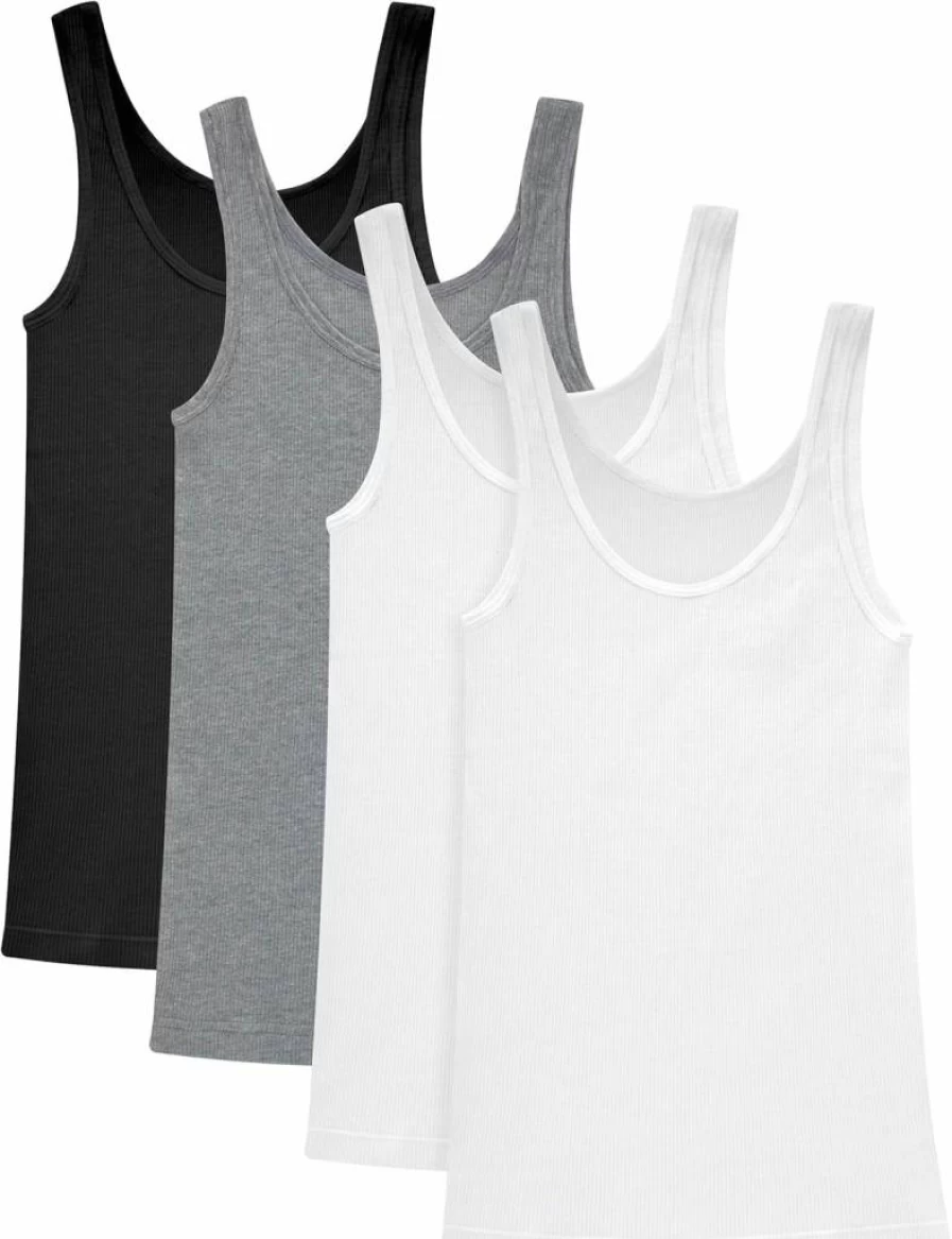 Hanes Women's Soft Cotton Rib Tank Tops 4-Pack - Breathable Comfort Fit Sleeveless Undershirts