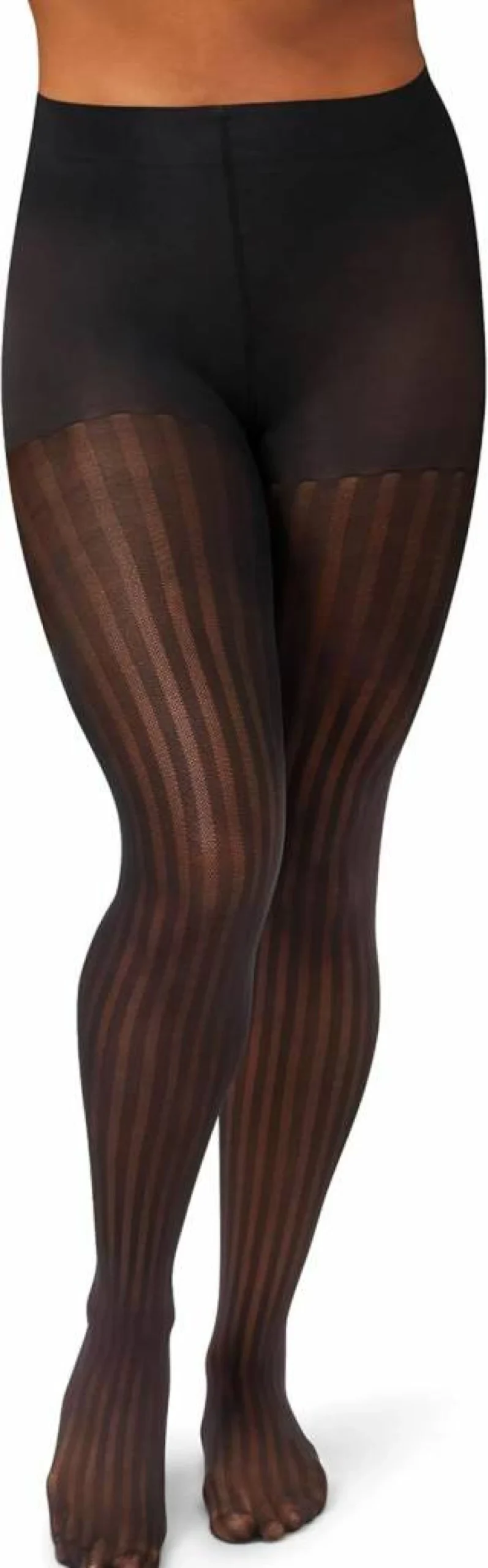 Hanes Women's EcoSmart Control Top Tights - Openwork Stripe Design, Sheer Toe, Black Fashion Tights