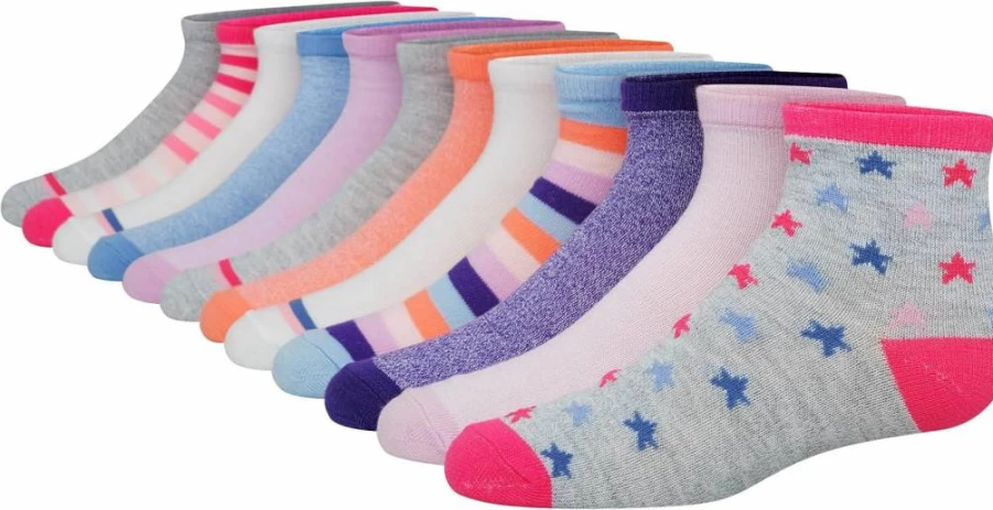 Hanes Girls' 12-Pack Patterned Ankle Socks | Soft Fashion Socks for Kids